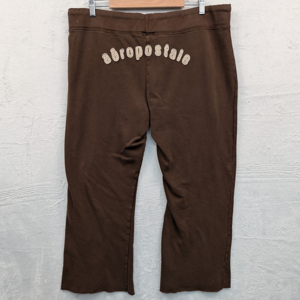 VTG Aeropostale Sweatpants Women's XL Brown Spellout Loungewear Wide Leg Y2K